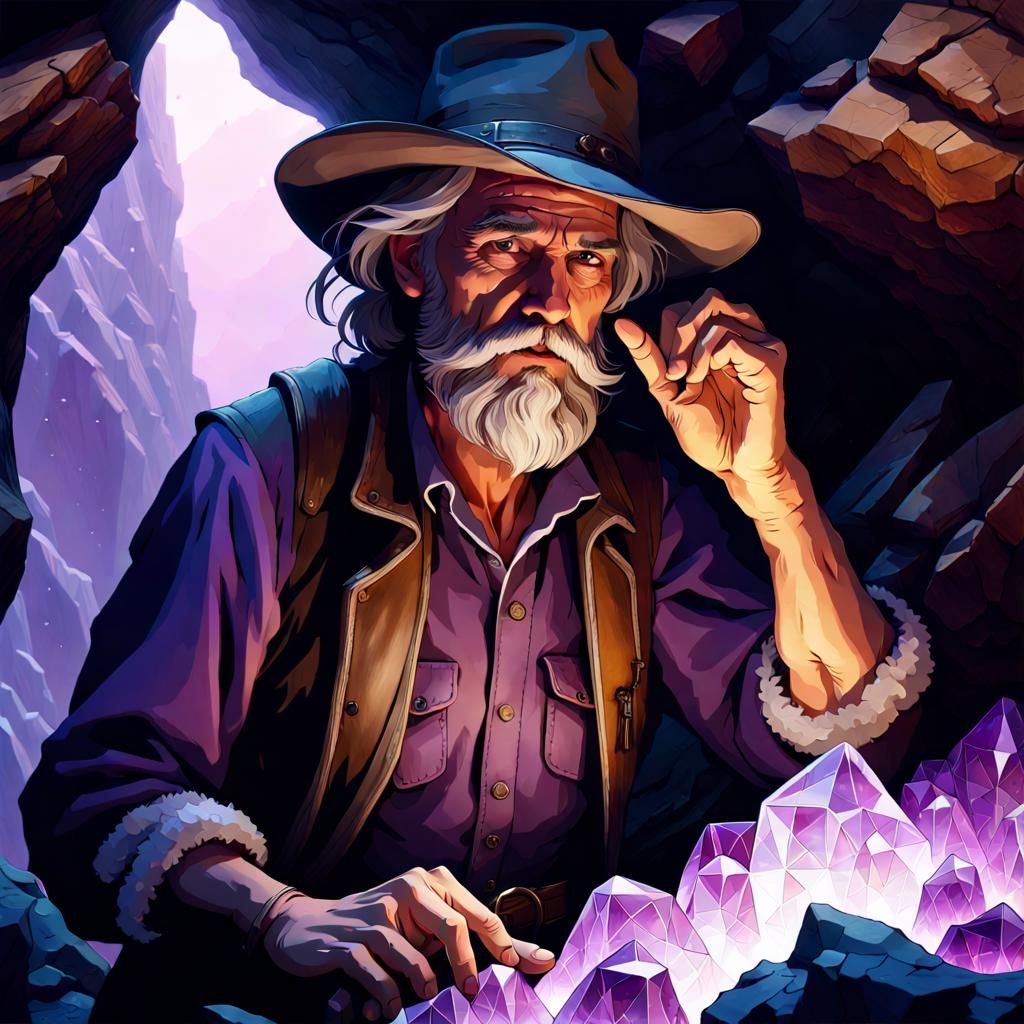 Prospector and Geode in Crystalline Cave
