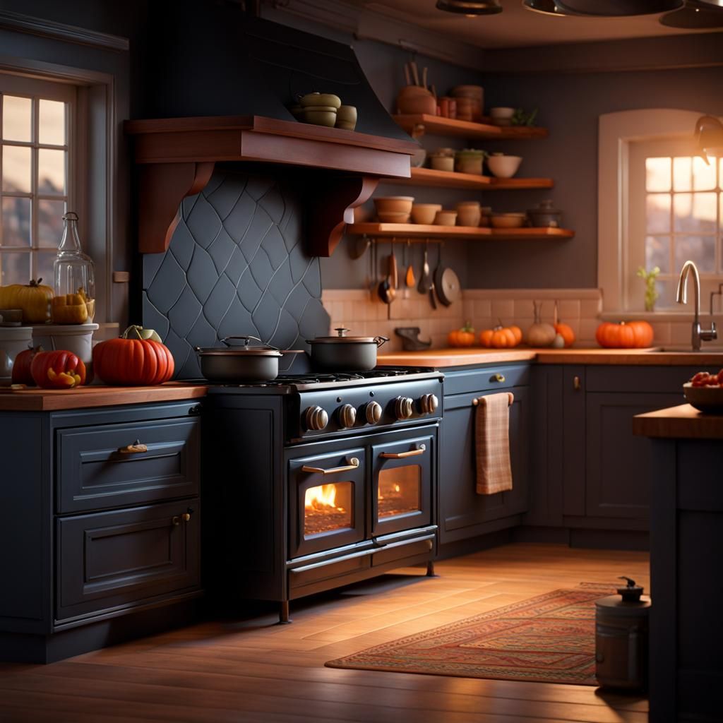 Animated Kitchen Stove Monster in Pixar Style