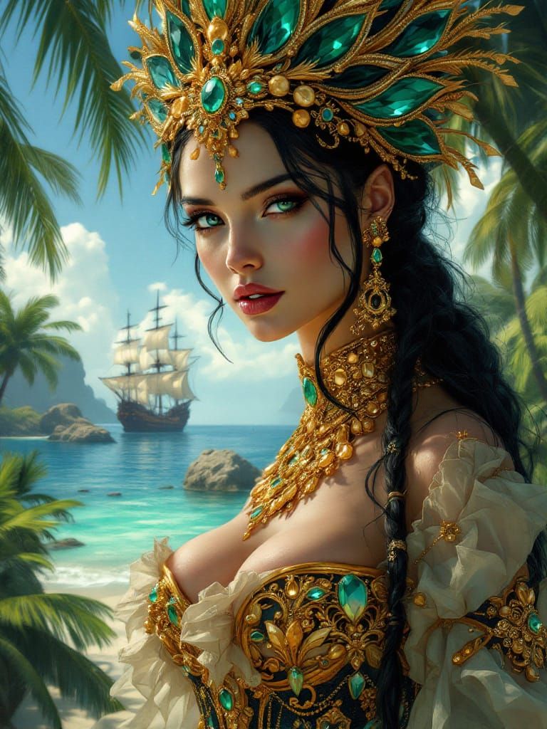 Luminous Pirate Queen Portrait in Ethereal Fantasy Style