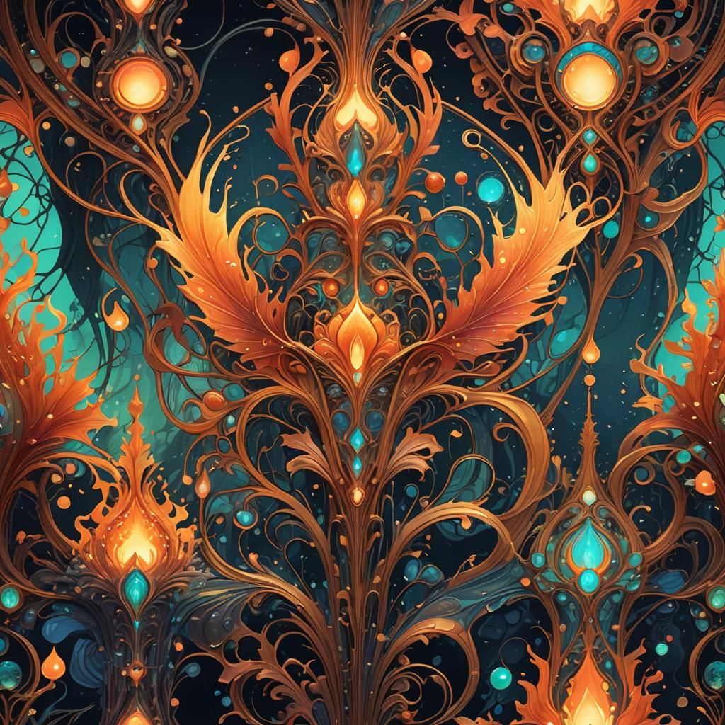 Psychedelic Art Nouveau Queens in Luminous Fluids