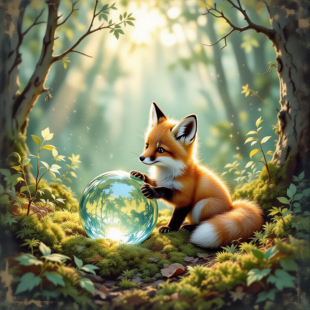 Fluffy Fox Cub Finds Ancient Orb in Enchanted Forest