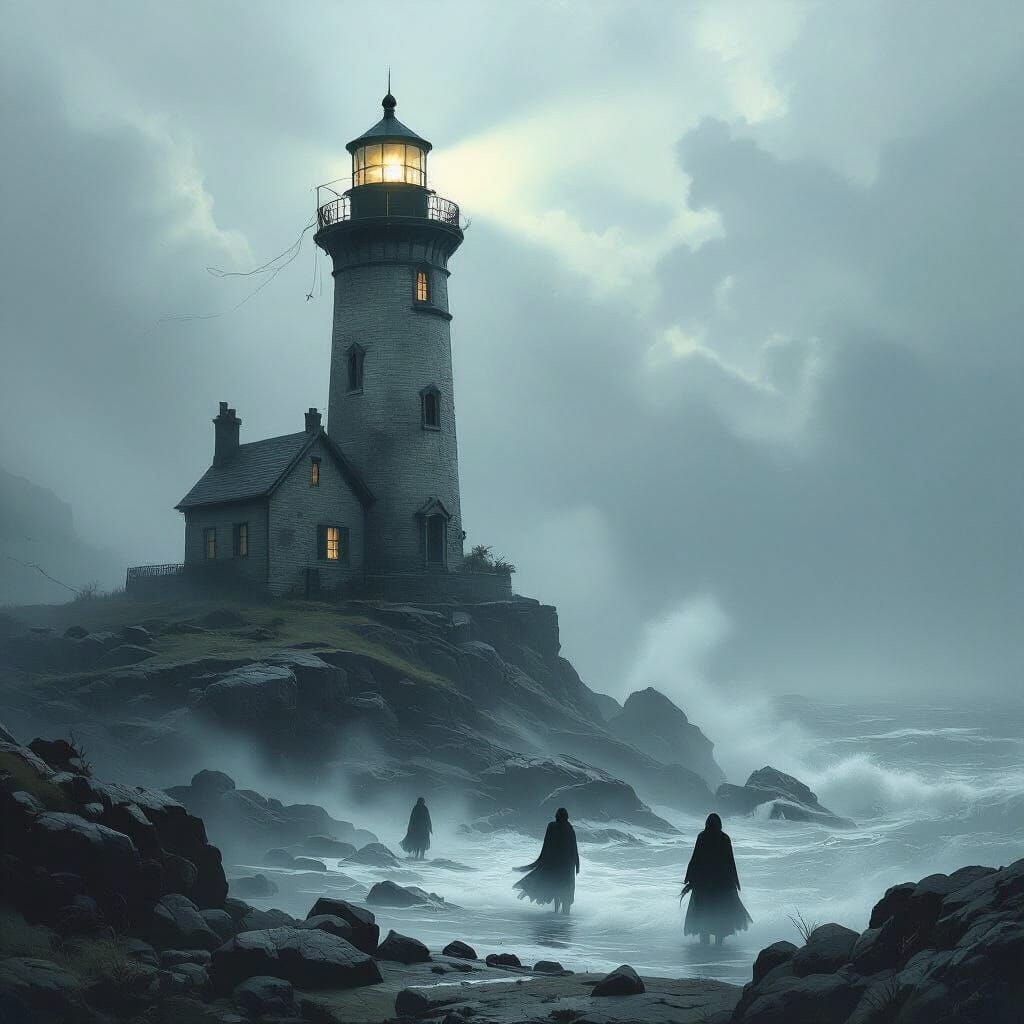 Haunted Lighthouse in Foggy Tempest: Gothic Horror Concept A...