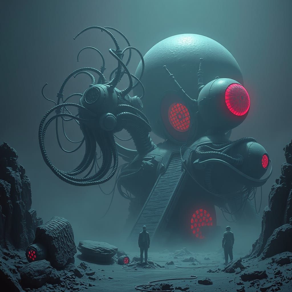 Dark Surreal Biomechanical Landscape in Dystopian Style