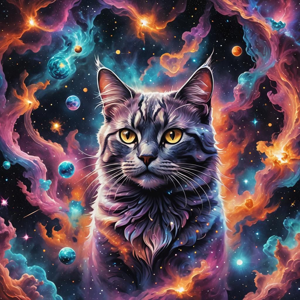 Cat Nebula: Holographic Cosmic Illustration