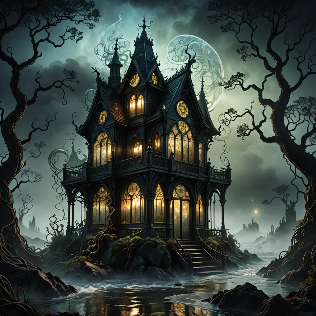 Glass Structure Constricted by Tendril in Dark Fantasy 3D Re...