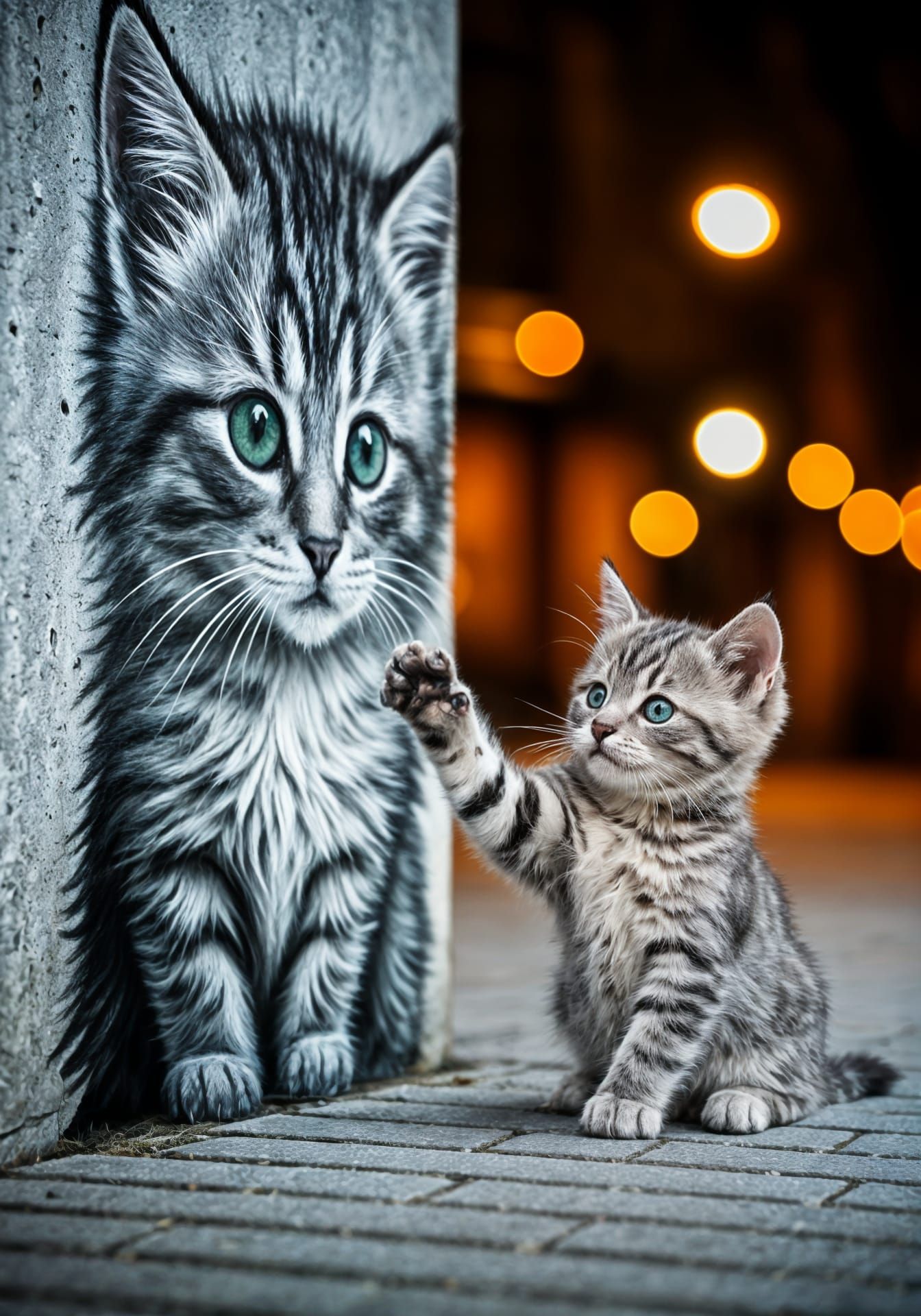 Kitten Mesmerized by Mural in Heartwarming Photograph