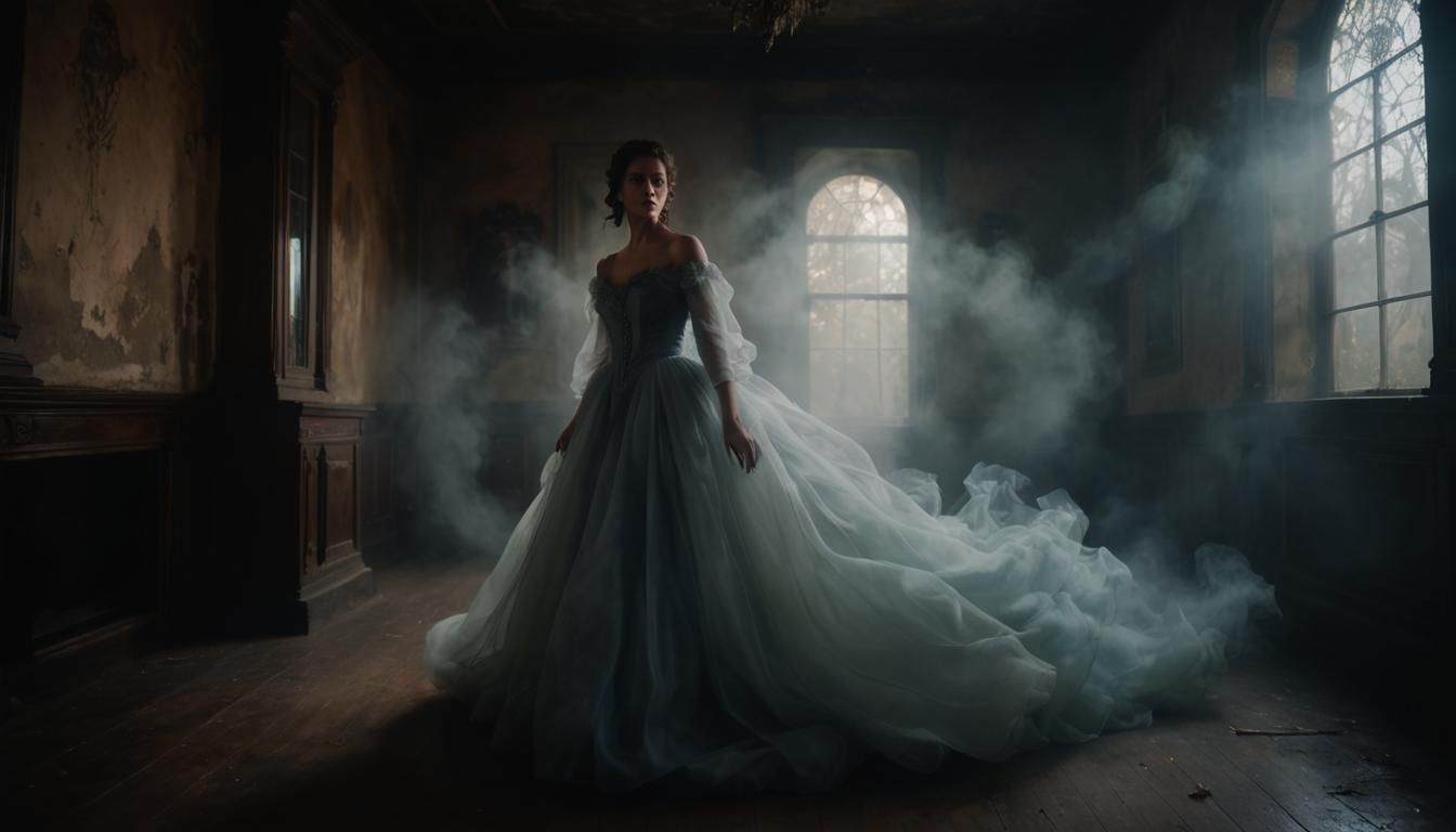 Ethereal Ghost Portrait in Abandoned Mansion