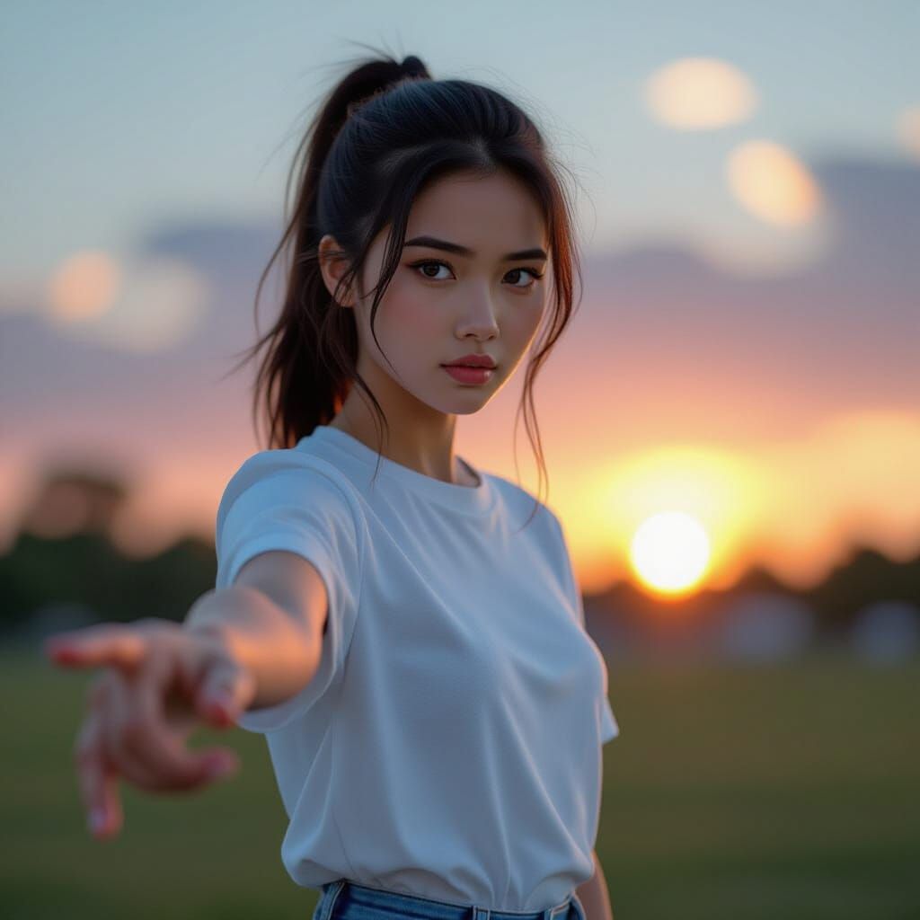 Contemplative Girl Reaching Out in a Dark Futuristic Style