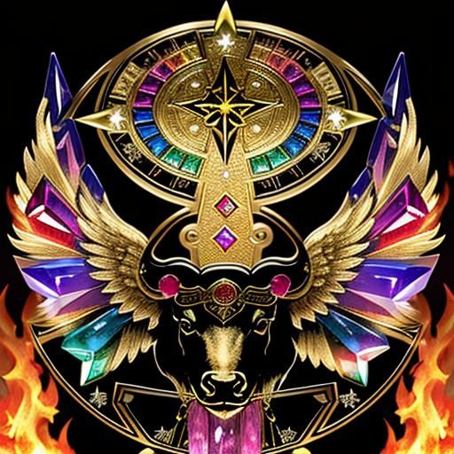 Angelic Bull with Rainbow Wings and Fire