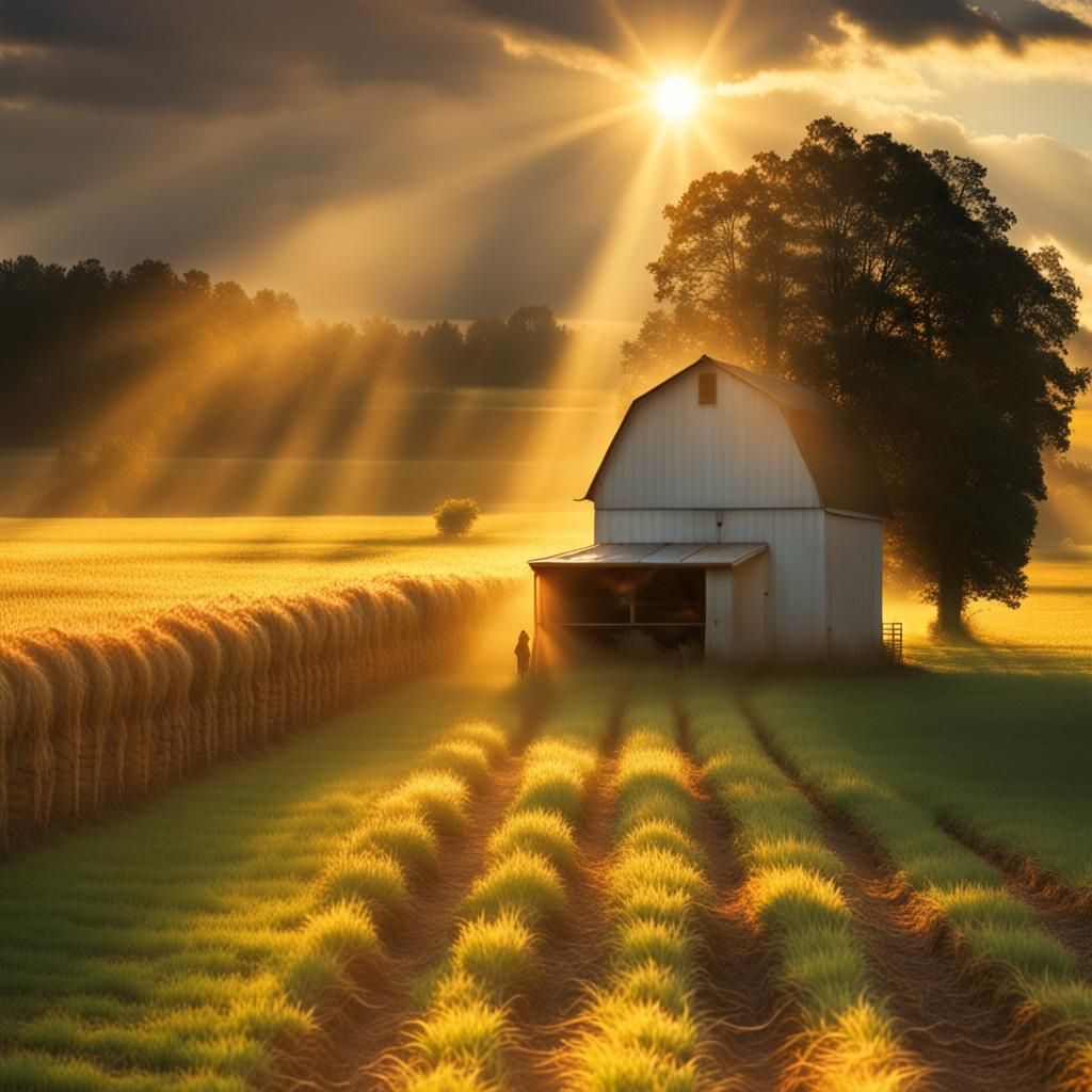 Farm Harvest Scene in Divine Sunshine