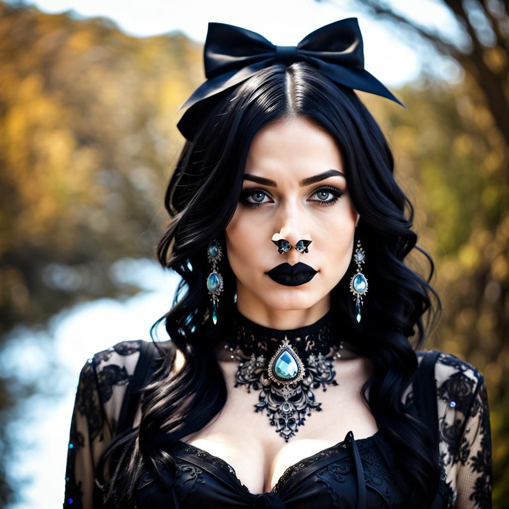 Goth woman with piercings on nose