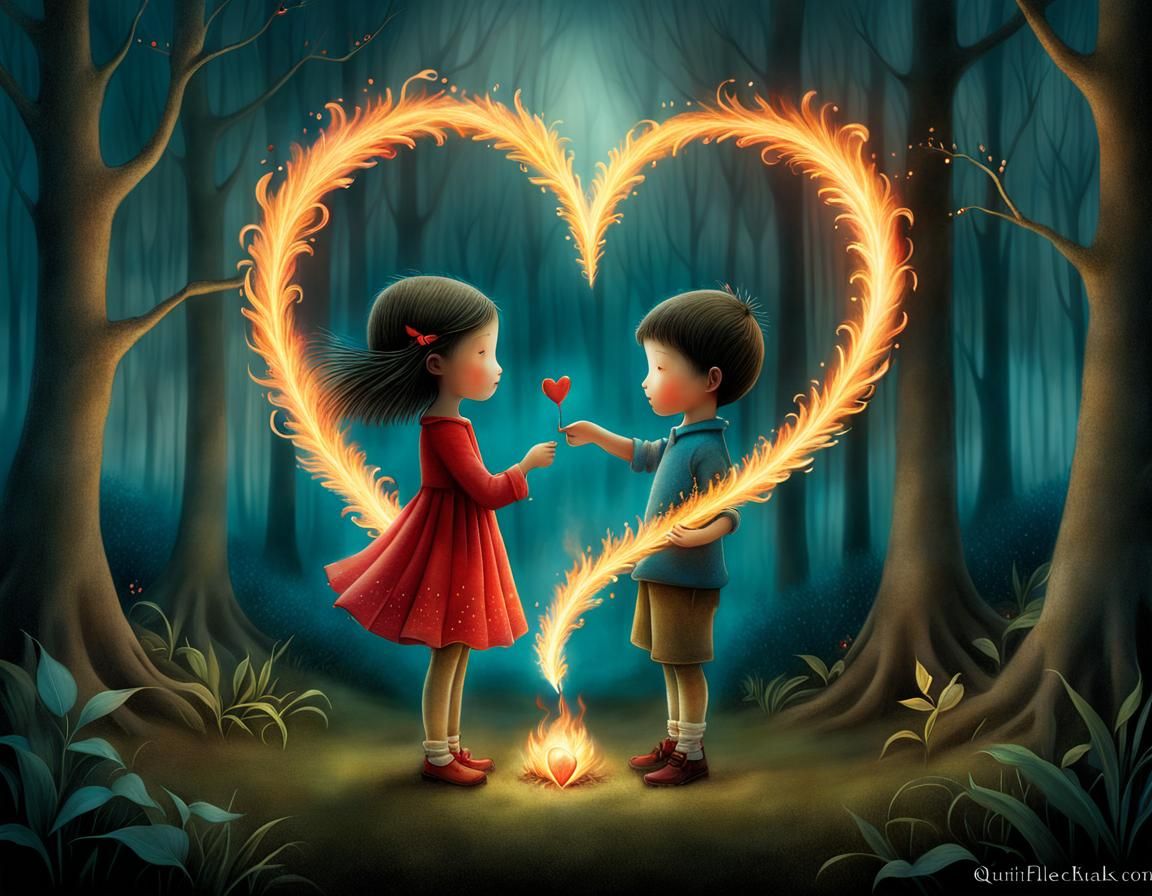 Magical Heart of Fire: Whimsical Illustration