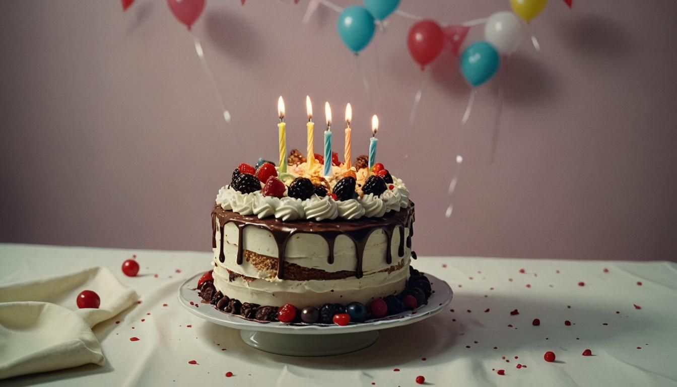 Dramatic Birthday Cake: Cinematic Film Still