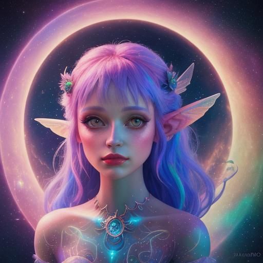 Holographic Fairy Girl in Cosmic Astral Illustration