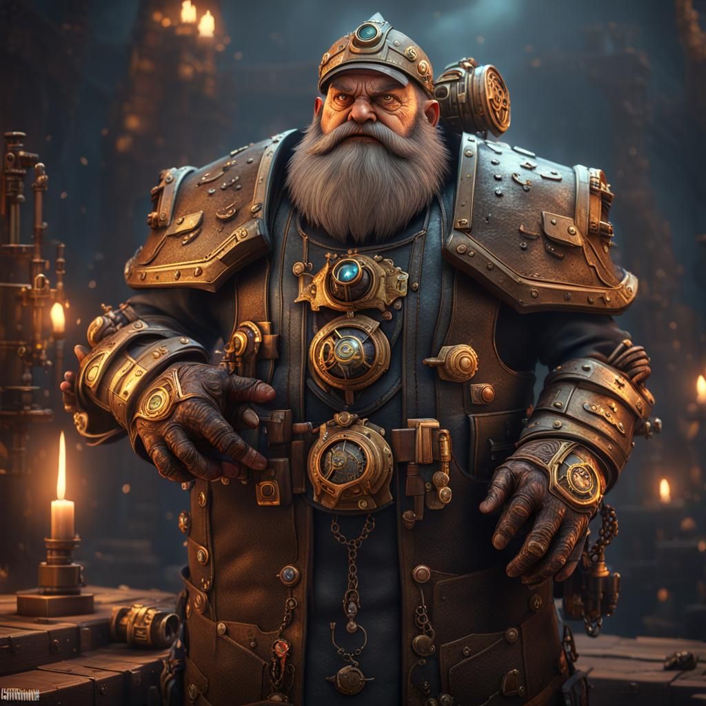 Steampunk Cyborg Dwarf Priest in 3D