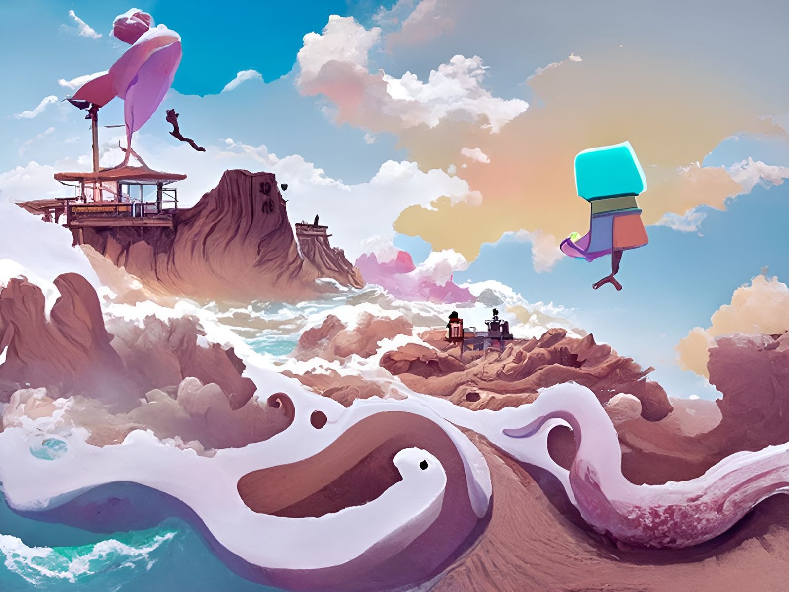 Pastel Platformer Game Scene in Cel-Shaded Style