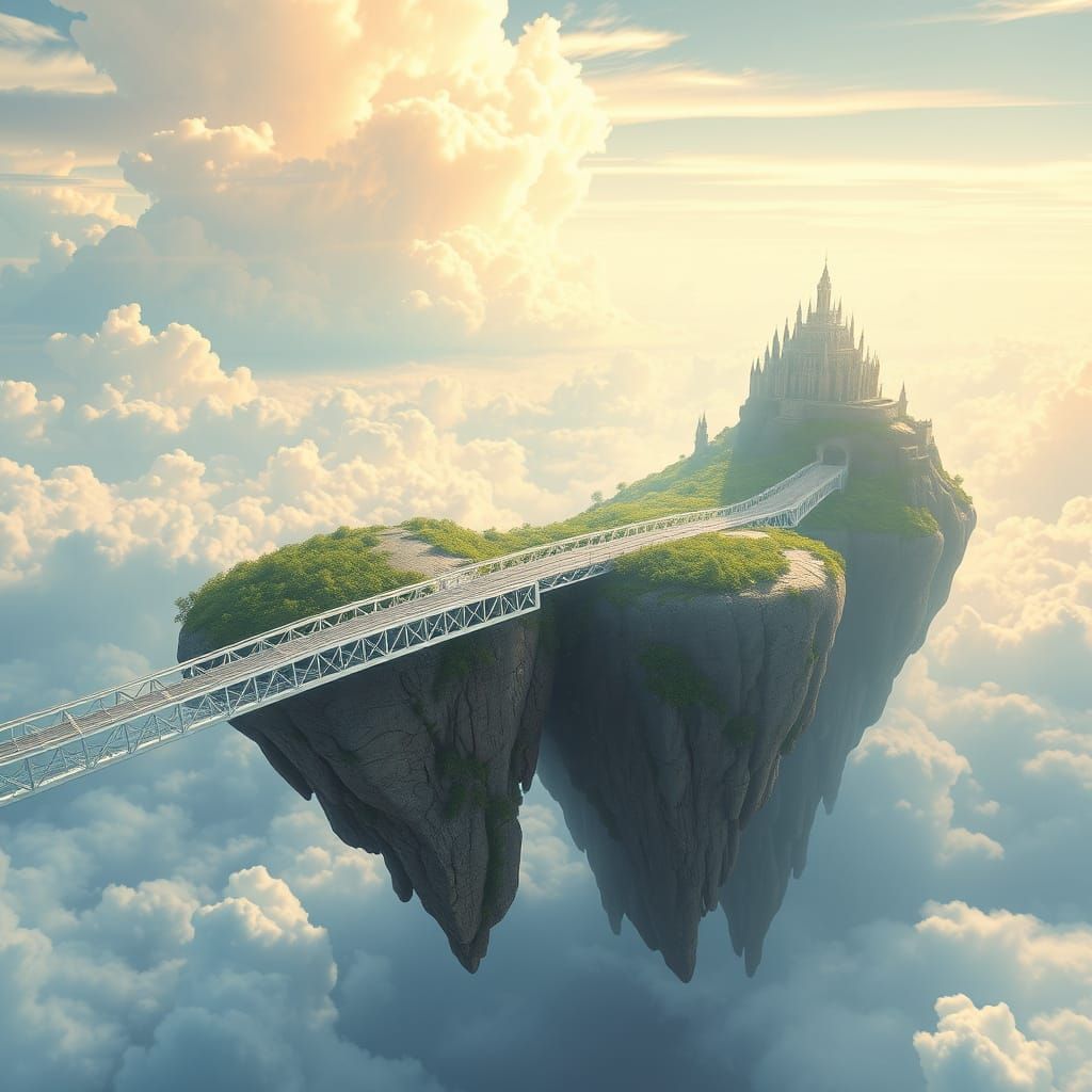 Ethereal Crystal Bridge Connects Floating Islands