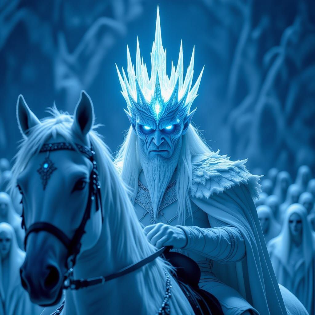 Ice King on Undead Horse in Dark Fantasy Style
