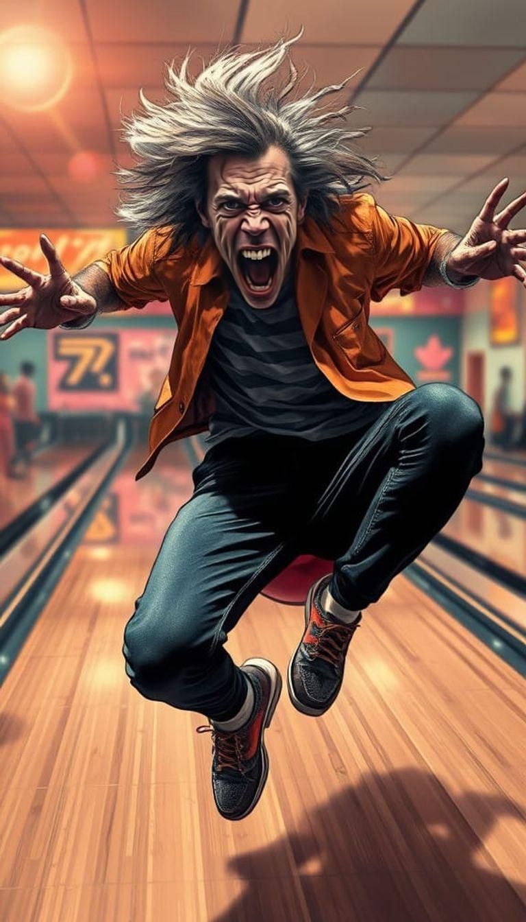 Vibrant Punk Rock Portrait in Dreamlike Retro Bowling Alley...