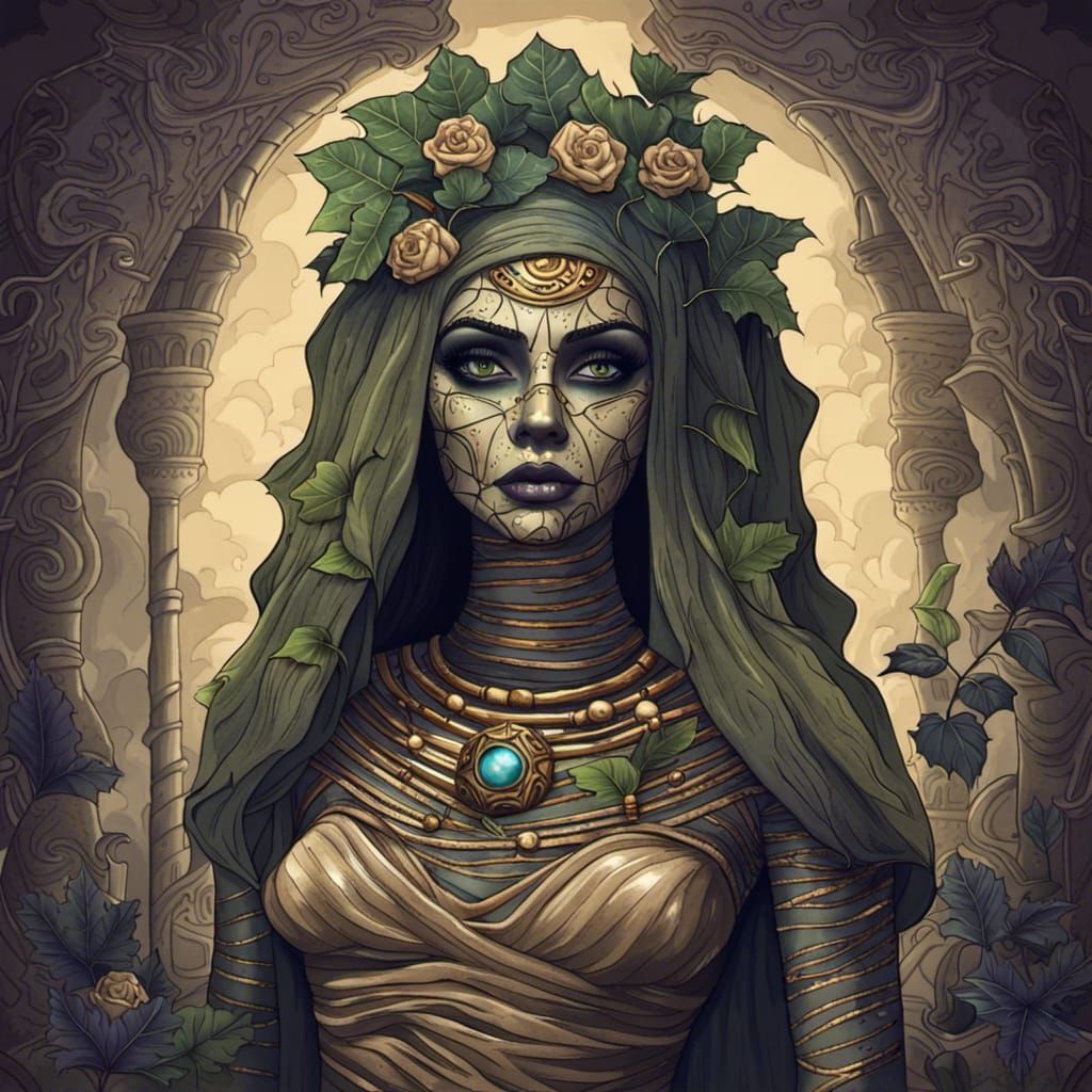 Beautiful Egyptian mummy woman, Halloween party,