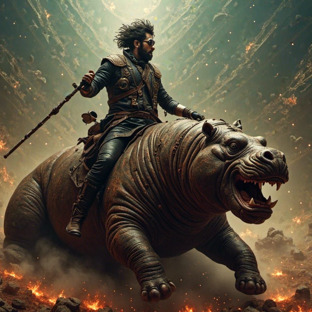Apocalyptic Warrior Rides Armored Hippo to War