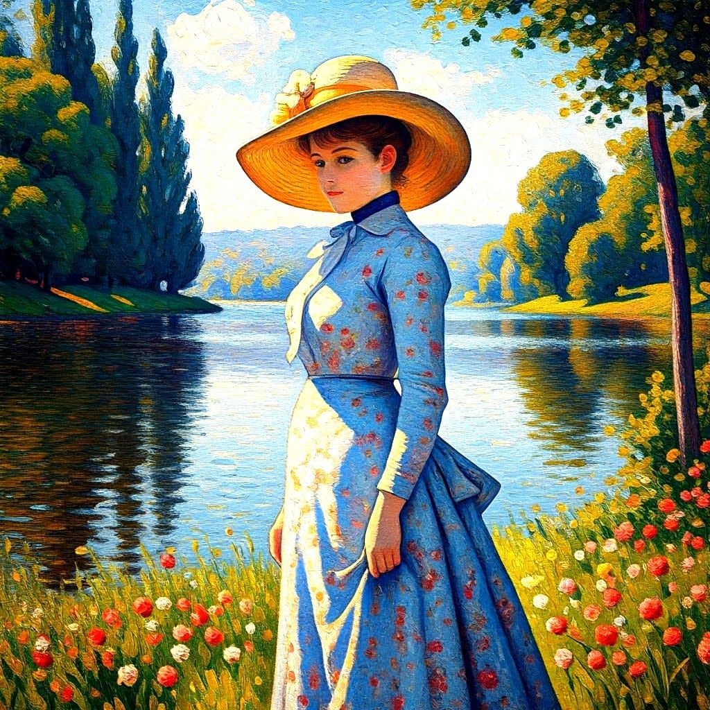 Pointillist Seascape in Seurat Style