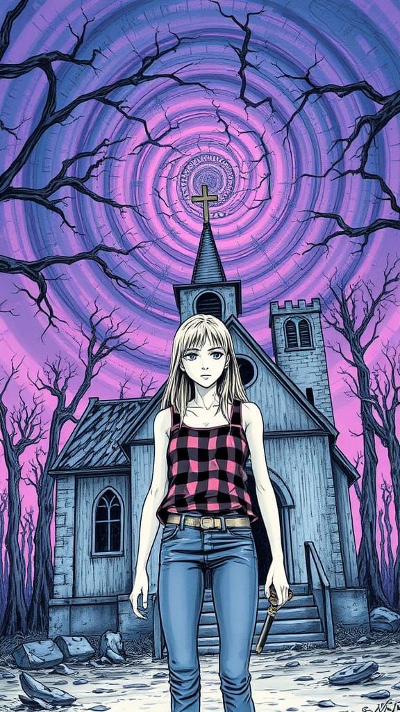 Eerie Woman with Razor in Manga Style