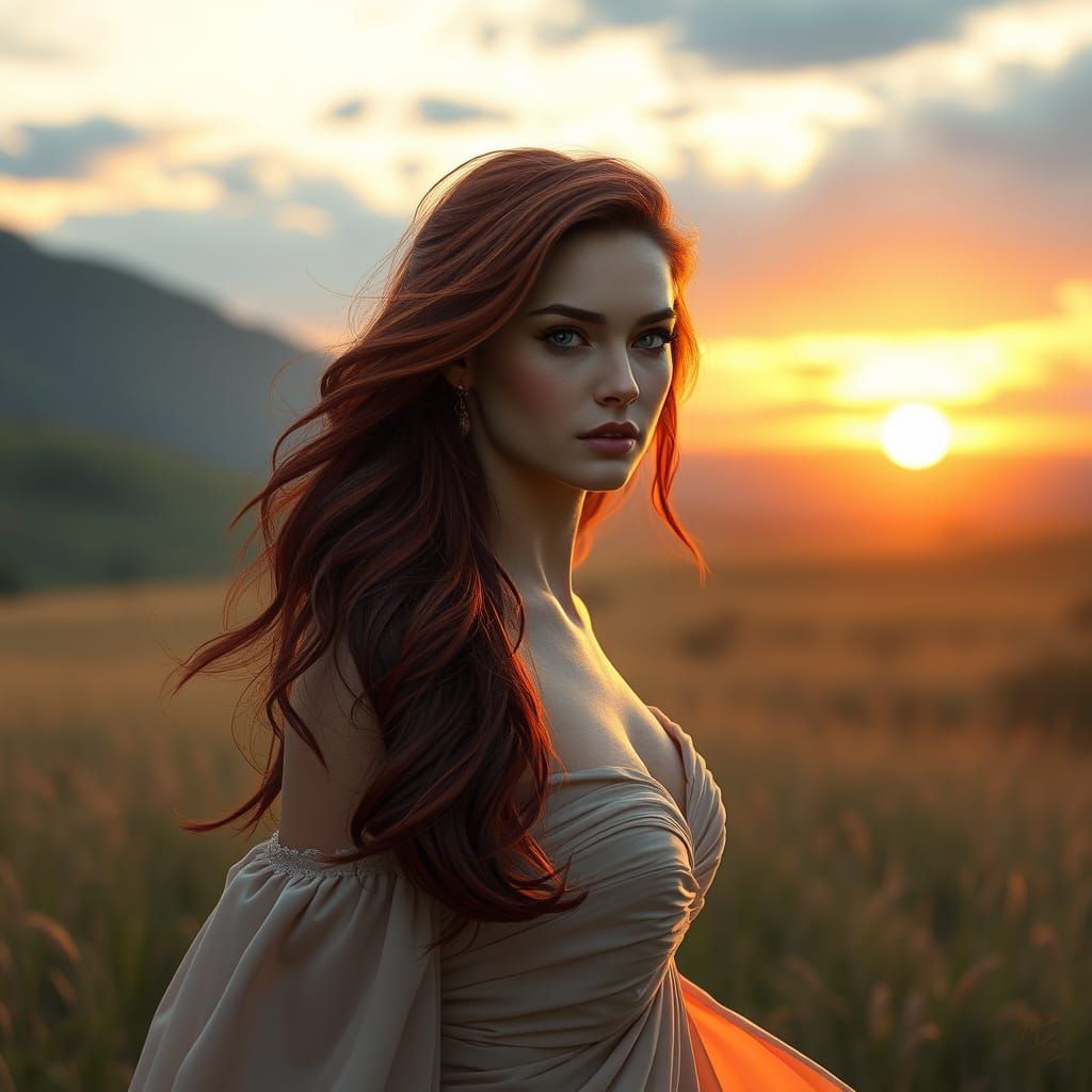 Woman in Summer Valley: Hyperdetailed Digital Portrait