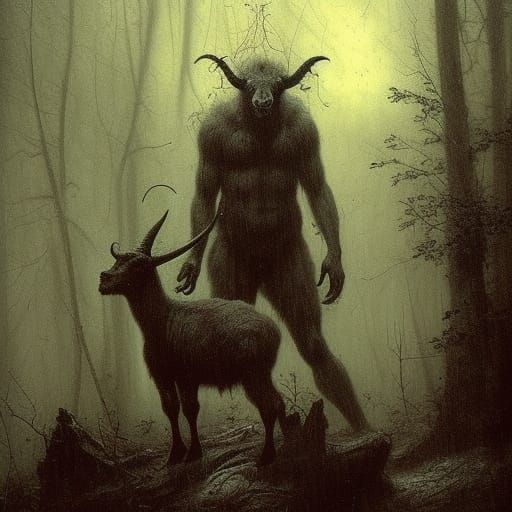 The Chilling Goatman in a Dark Forest