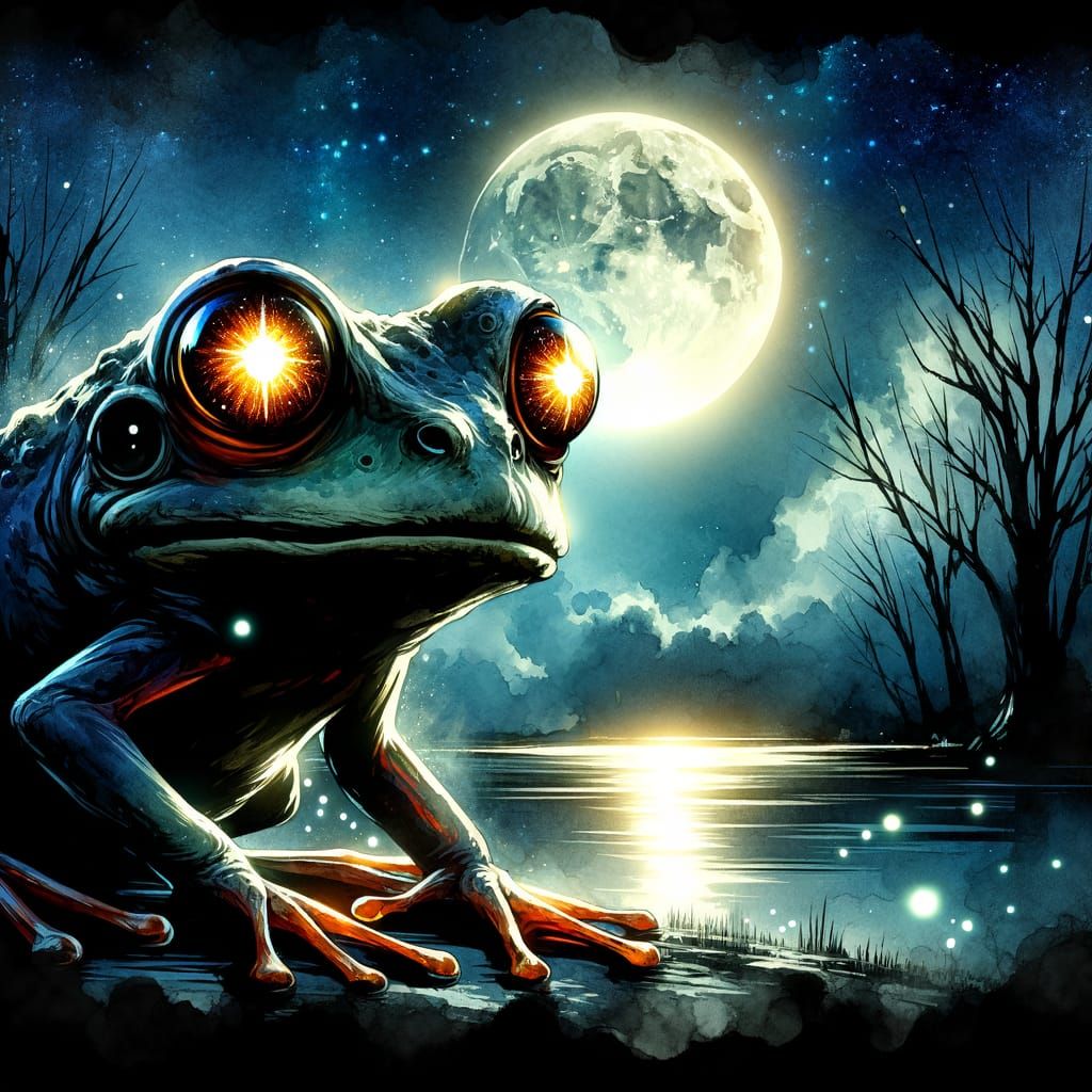 Eerie Undead Frog in Watercolor Style