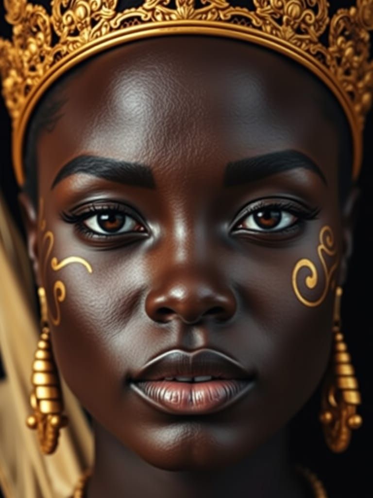African Woman with Gold Crown and Face Paint