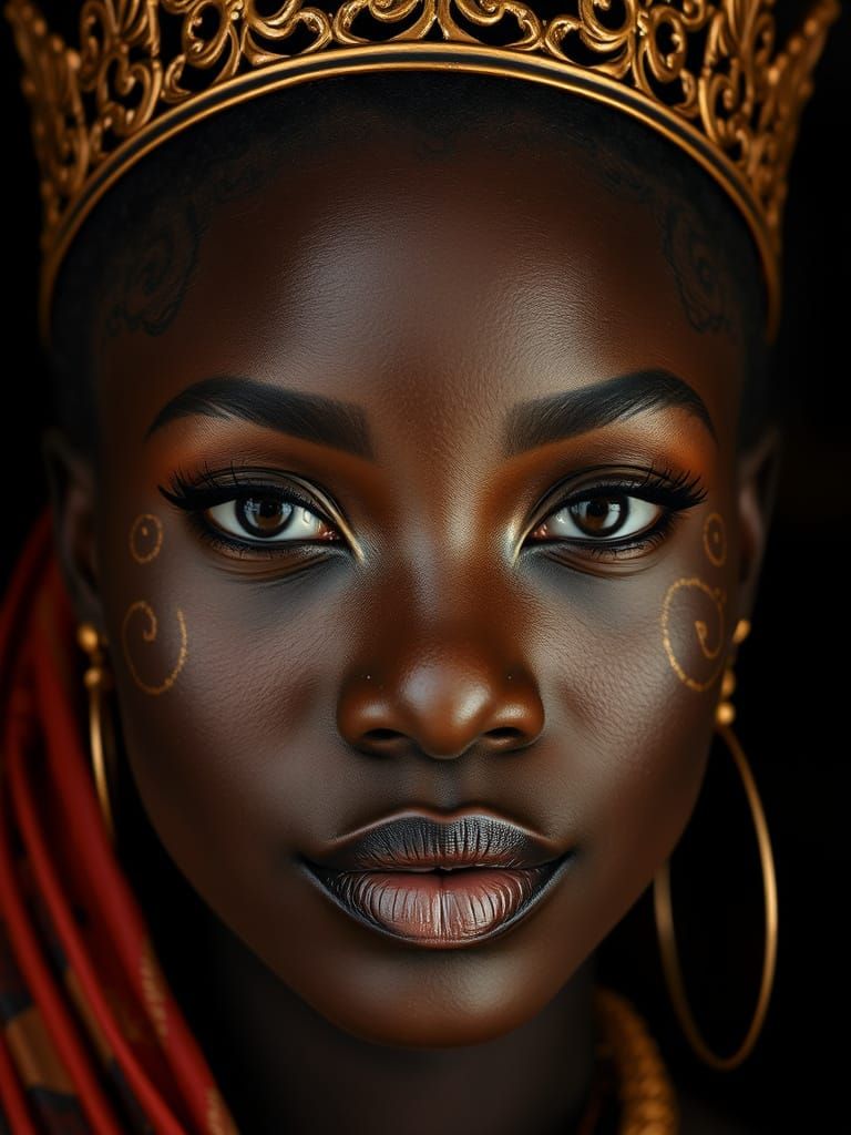 African Woman with Gold Crown and Face Paint
