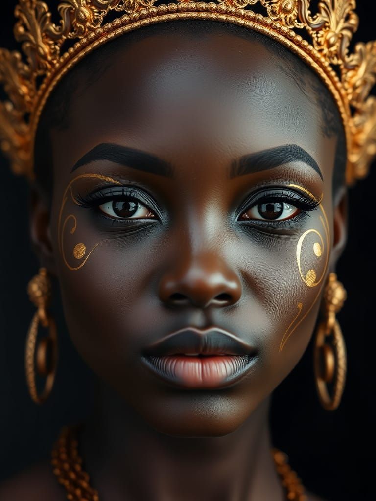African Woman with Gold Crown and Face Paint