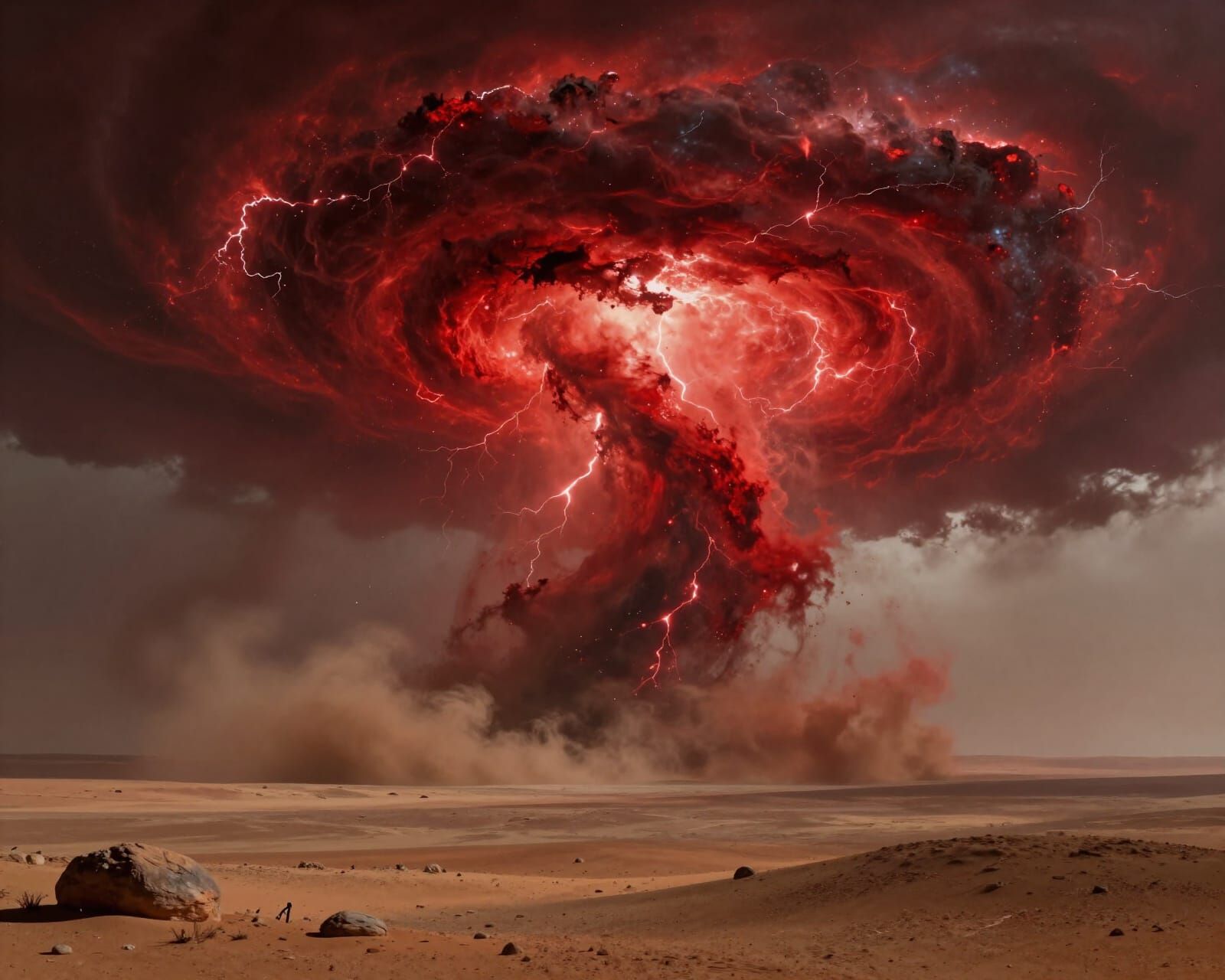 Colossal Crimson Storm Vortex on Mars