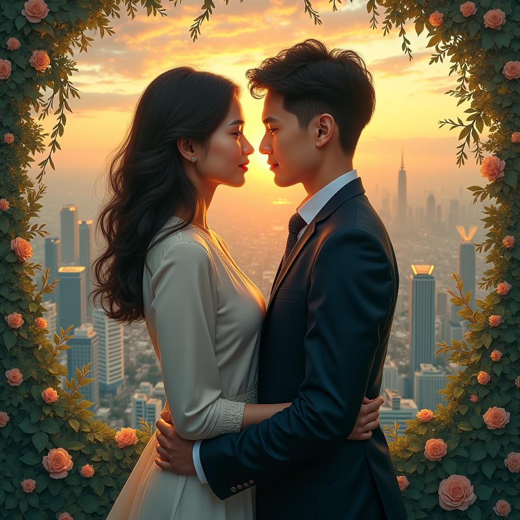 City Sunset: Young Professionals in Art Nouveau Style