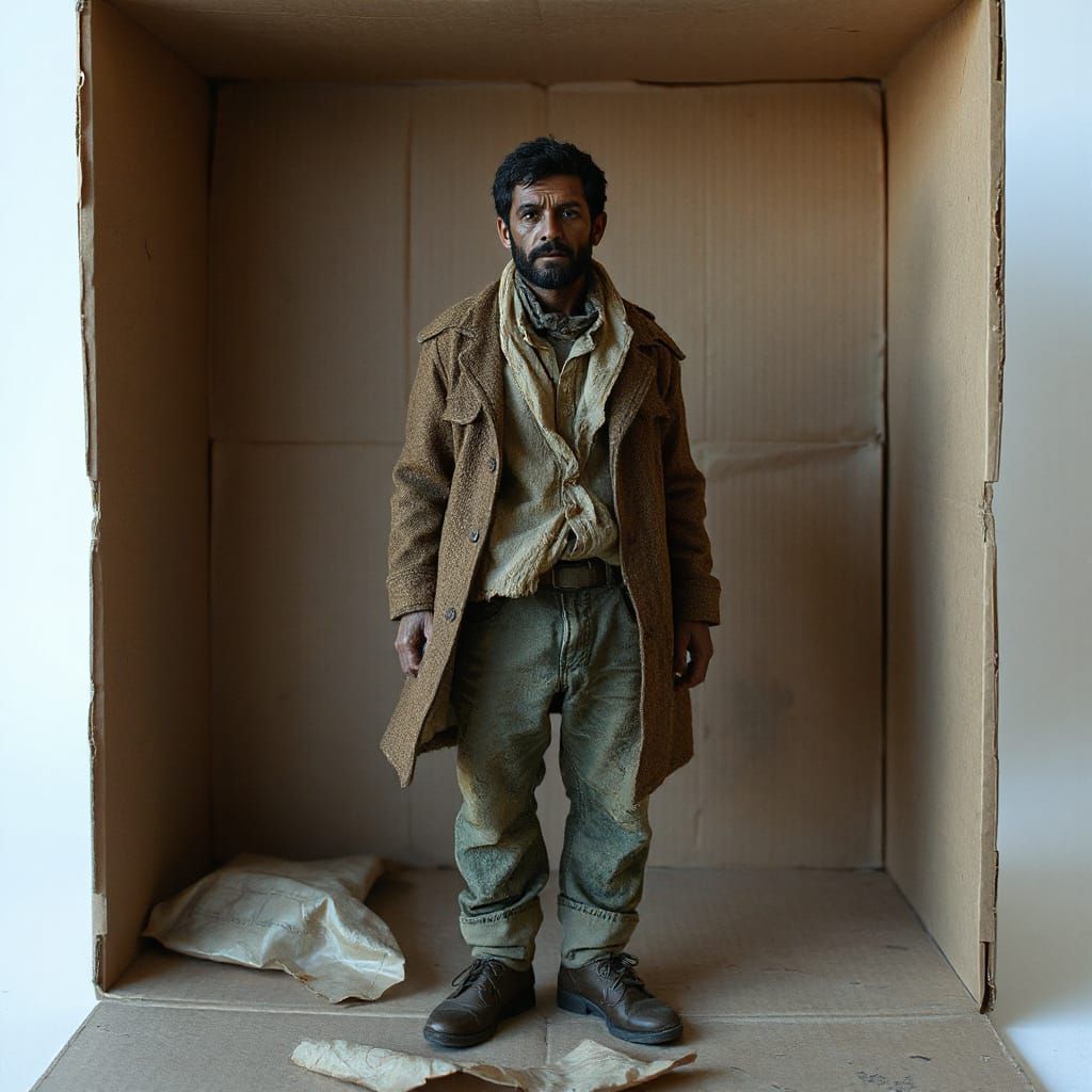 Shoebox Diorama of Neighbor in Expressive Graphic Style