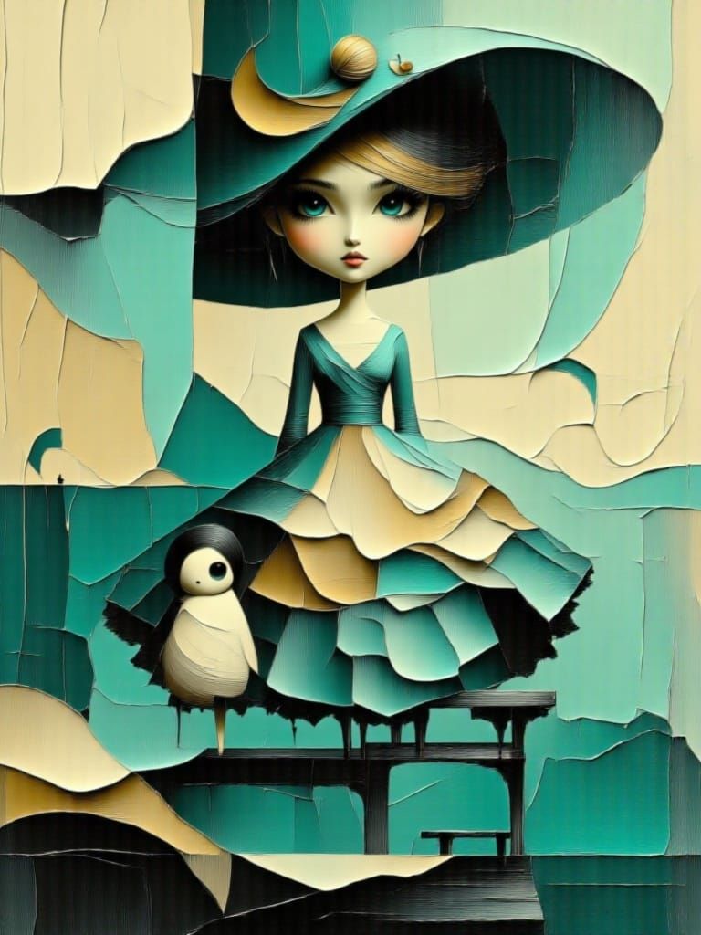 Beautiful Woman in Turquoise Dress with Top Hat