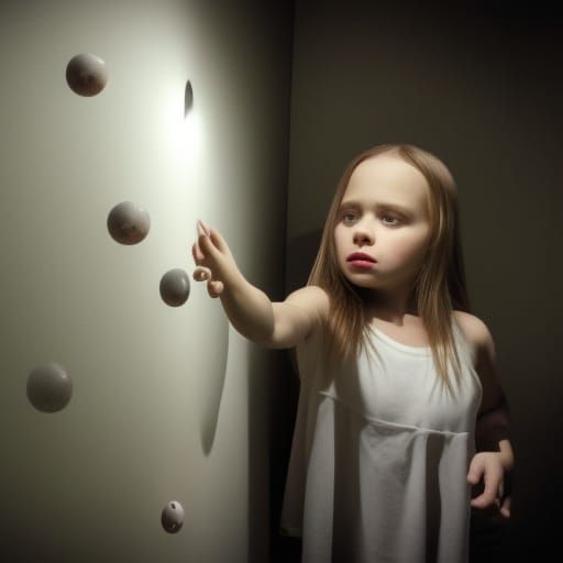 Terrified Girl and Ominous Orbs in Mirror