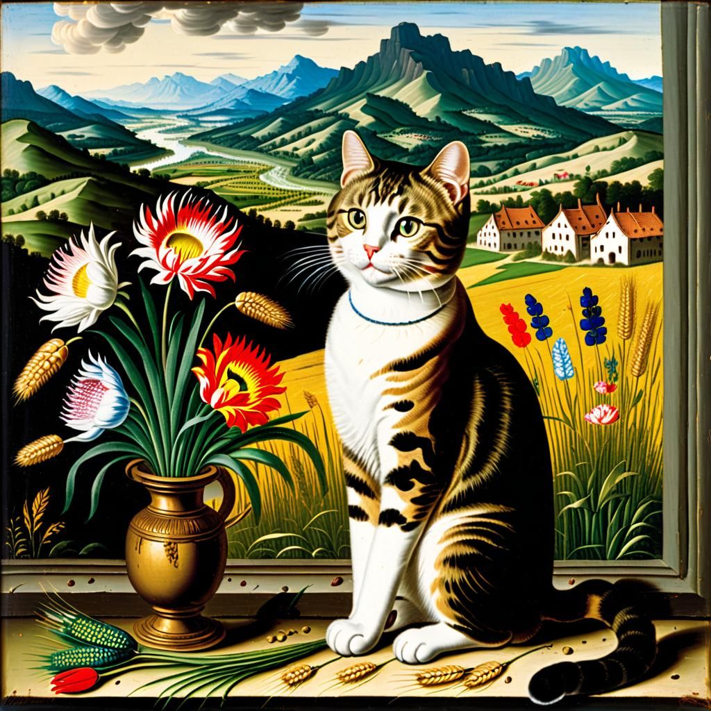 Cat By Window (Ambrosius Bosschaert Style)