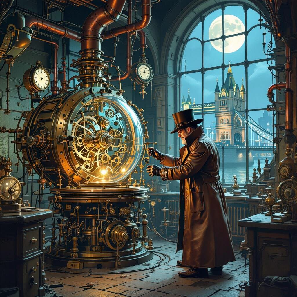 Steampunk Time Machine in Victorian Laboratory