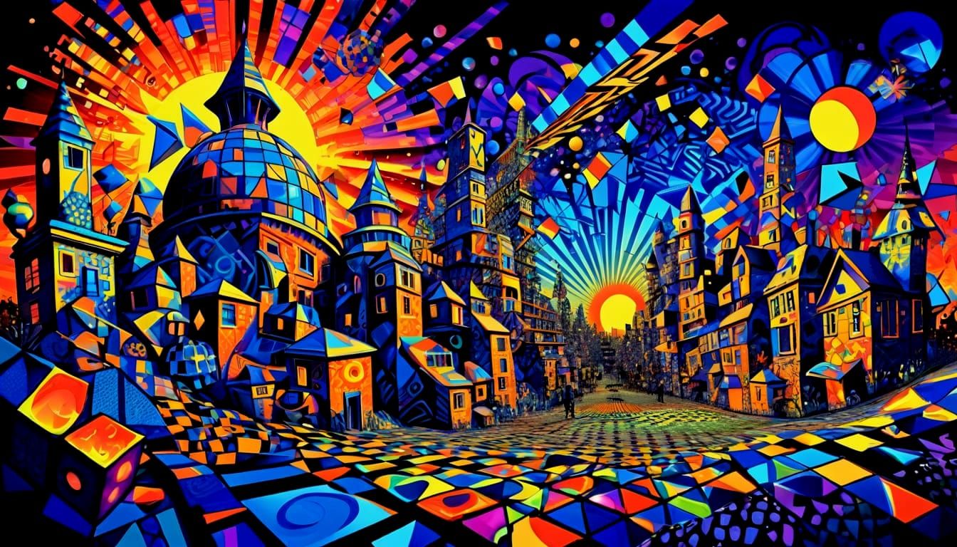 Cubist Urban Explosion With Psychedelic UV Blacklight 3D Sty...
