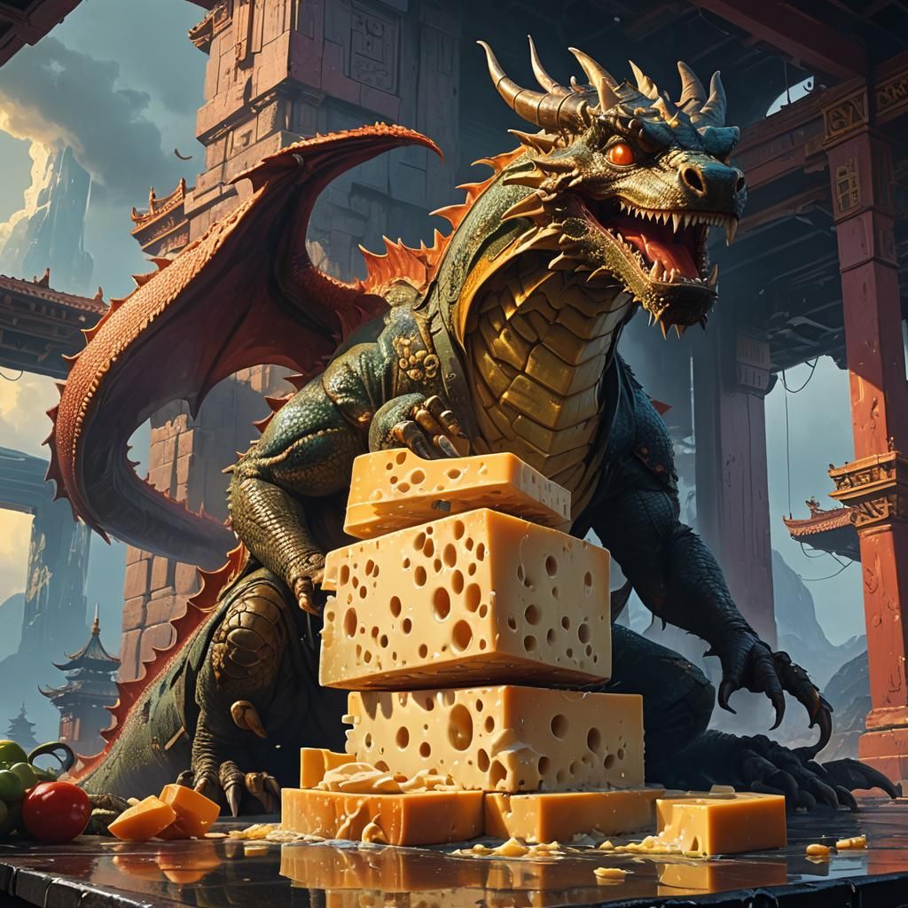 Dragon Hugging Cheese: Fantasy Digital Art