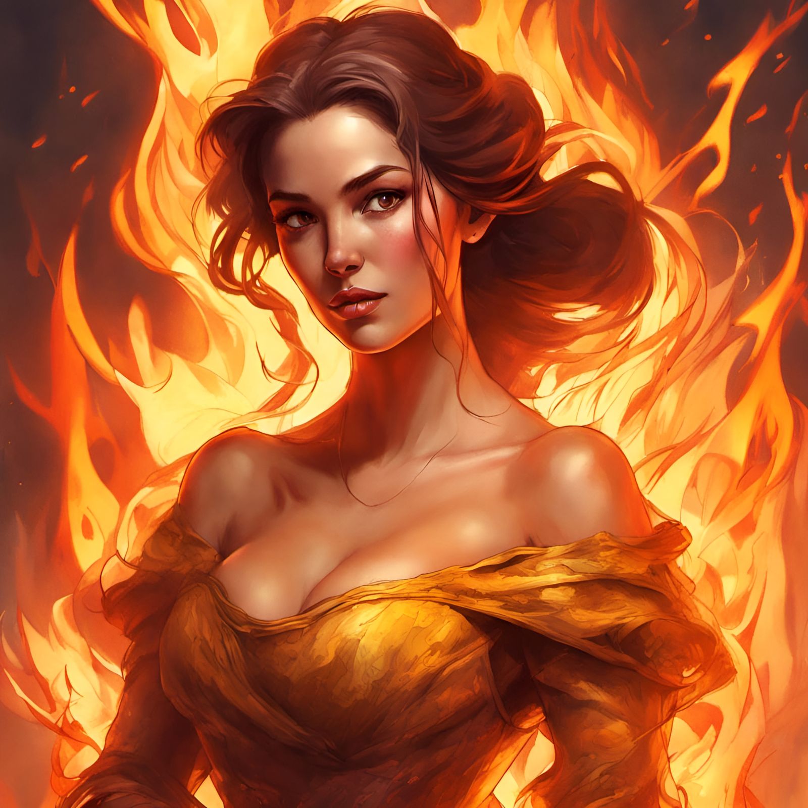 Fiery Princess Portrait in Digital Illustration Style