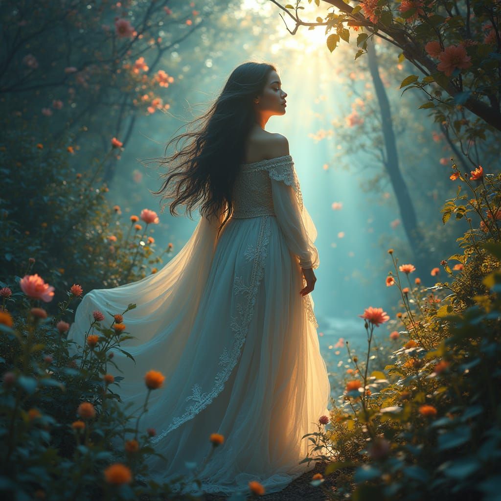 Serene Ethereal Goddess in Vibrant Dreamscape