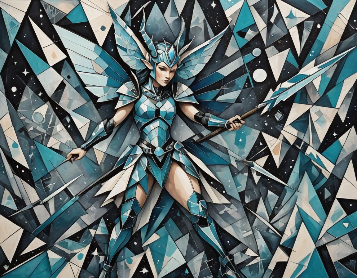 Cubist Faerie Warrior in Geometric Harmony