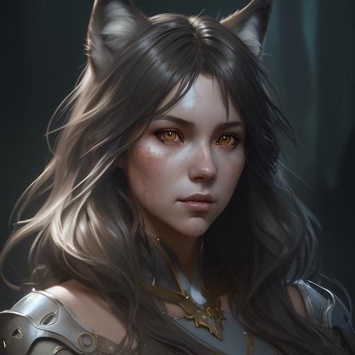 Detailed Wolf Girl Portrait in Digital Art Style