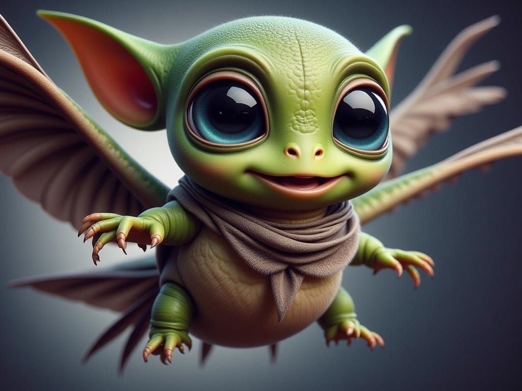 A Whimsical Green Alien Soars Through Space on the Back of a...