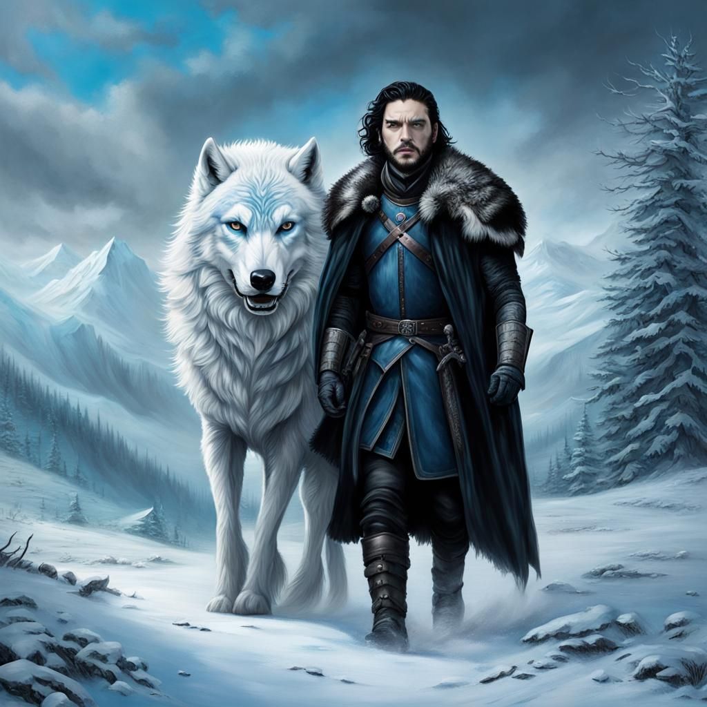 Jon Snow as Whitewalker with Ghost