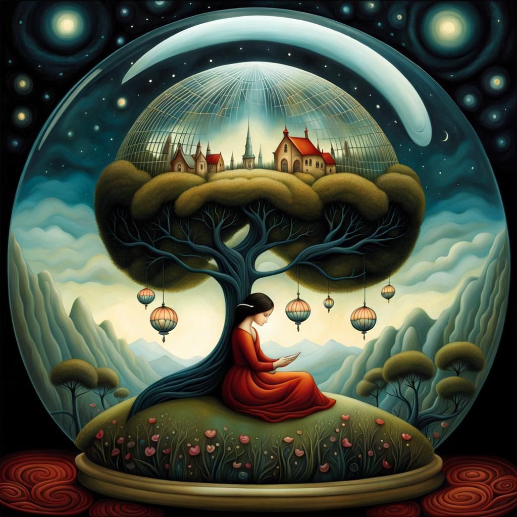 Dreamscape: Girl's Utopic World in Glass Sphere