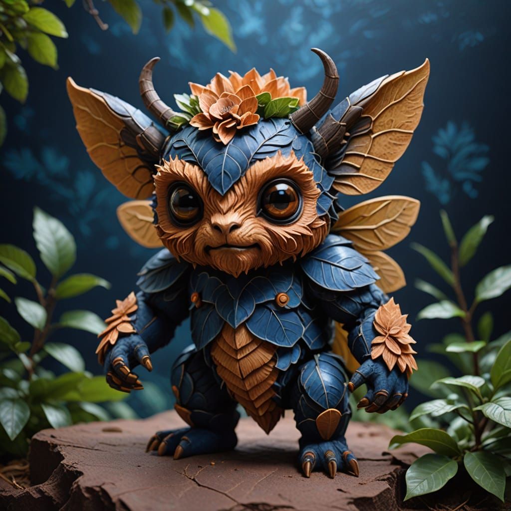 Adorable Rockbeast-Imp Guardian of Night Cafe Carved from Te...